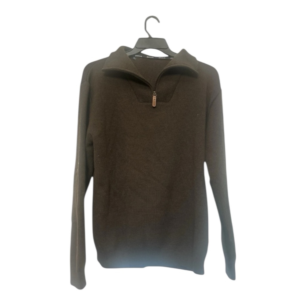 Batela Men’s Merino Wool Blend 1/4 Zip Pullover Sweater XL Brown Elbow Patches